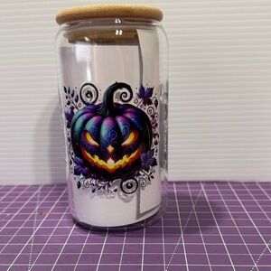 Colorful Halloween Pumpkin Glass Tumbler